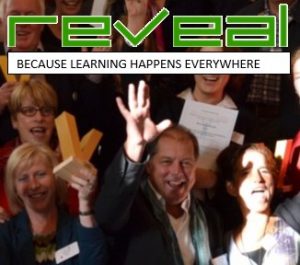 Headline "Reveal - because learning happens everwhere, and people looking celebratory